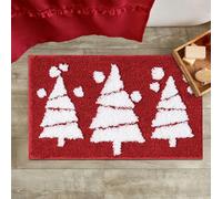 RoomTalks Red Christmas Tree Bath Mat Non Slip Washable, 16x24 Cute Festive Seasonal Winter Snowflake Woodland Pine Tree Xmas Snow Bath Rugs Mat for Bathroom Christmas Decorations