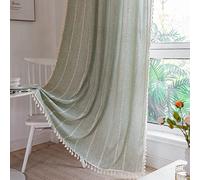 RoomTalks Sage Green Modern Farmhouse Textured Curtains for Bedroom Living Room 63 Inch Length Light Filtering French Country Boho Chic Tassel Window Curtain Panels Bohemian Draperies, 63’’L x 52’’W