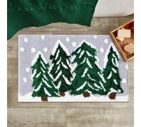 RoomTalks Vintage Christmas Tree Bath Mat Non Slip Machine Washable, 16x24 Cute Retro Festive Seasonal Winter Forest Woodland Grey Xmas Snow Bath Rugs for Bathroom Christmas Decorations
