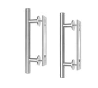 ROOMTEC Heavy Duty 10" Pull and Flush Barn Door Handle Set, Large Rustic Two-Side Design, for Gates Garages Sheds Furniture, Solid Steel Material, Round, Stainless Steel (2 Pack)