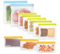 Roonoo 10 Pack Dishwasher Safe Reusable Food Storage - 5 Sandwich, 3 Snack, 2 Gallon Bags; BPA Free, Extra Thick, Leakproof, Plastic Free Zip-lock Bags