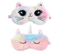 Roontin 2 Packs Eye Mask for Sleeping - Cute Annimal Eye Mask Unicorn Cat Soft Plush Eye Covers for Grils Kids