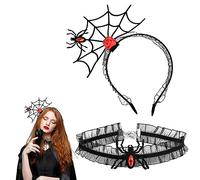 Roontin Halloween Headband - 2 Pack Spider Web Hair Hoop & Lace Choker Set, Gothic Hair Accessories for Women's Cosplay Masquerade Fancy Dress Costume