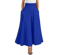 Rooscier Women's Elastic High Waist Tie Knot Back A-Line Flared with Pockets Long Skirt, Plain Royal Blue, L