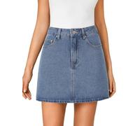 Rooscier Women's High Waisted Jean Skirt Trendy Summer Button Up Denim Mini Skirt, Azure, M