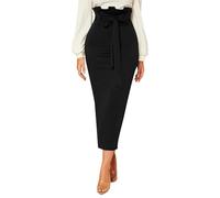 Rooscier Women's Ruffle High Waist Self Tie Belt Straight Elegant Party Long Skirt, Black Second, S