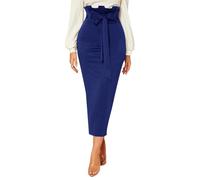 Rooscier Women's Ruffle High Waist Self Tie Belt Straight Elegant Party Long Skirt, Royal Blue Second, M