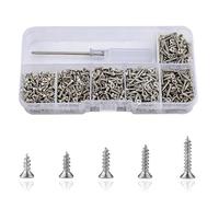 Roosea 1000 Pcs M2 Small Hinge Wood Screws 5/6/7/8/10 mm Tiny Flat Head Cross Small Wood Screws with Screwdriver for DIY Hinge Drawer Accessories(Silver)