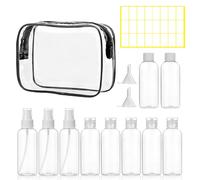 Roosea 10Pcs Travel Bottles for Toiletries, Travel Size Toiletries 100ml, Leak Proof Refillable Travel Containers for Travel Makeup with Labels, Funnel and Toiletry Bag