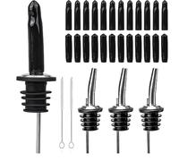 Roosea 28Pcs Liquor Pourer Set 4 Bottle Pourers and 24 Speed Pourers Covers, Stainless Steel Spirit Pourers Drinks Pourer for Spirits Oil Pourer Tapered Spout for Wine Oil Coffee Vinegar Jar Bottles