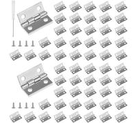 Roosea 60 Pcs Antique Mini Hinges 15 * 18 mm Small Hinges for Dolls House with 240 Pcs Screws and Screwdriver Dolls House Hinge for DIY Crafts Wooden Box Toys Cabinet Drawer (Silver)