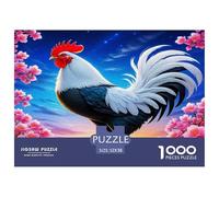 Rooster 1000 Pc Puzzle Game for Men Women - Rooster Pink Blossoms Sky Serene The Whole Family Activity Educational Game Challenge52x38cm/1000pcs
