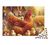 Rooster 1000 Piece Jigsaw Puzzles Hen with Chicks in Farmyard for Adults Educational Games Beautiful Decoration Challenge High Difficulty Male And Female Birthday 38x26cm/1000pcs Gifts