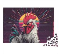 Rooster 1000 Piece Jigsaw Puzzles Retro Rooster with Sunset Rays for Adult Educational Game Home Decoration Challenge High Difficulty Birthday Gifts 70x50cm/1000pcs