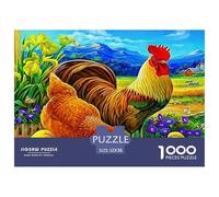 Rooster 1000 Pieces Puzzle Game - Rooster Hen Meadow Feeding Bowl The Whole Family Fun And Challenging Activity for Home Decompression52x38cm/1000pcs