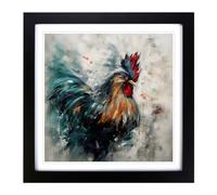 Rooster Abstract Expressionism No.1 Framed Print | 18x18 Inch Black Framed Wall Art | Ready to Hang | Eclectic Animal Picture | Living Room Bedroom Lounge Office