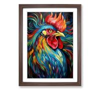 Rooster Abstract No.2 Framed Print | A2 Walnut Framed Wall Art | Ready to Hang | Abstract Animal Picture | Living Room Bedroom Lounge Office