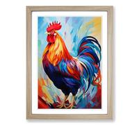 Rooster Abstract No.3 Framed Print | A2 Oak Framed Wall Art | Ready to Hang | Abstract Animal Picture | Living Room Bedroom Lounge Office