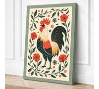 Rooster Among Blooms Canvas Wall Art Print 18x12 Inch (46 x 30 cm)