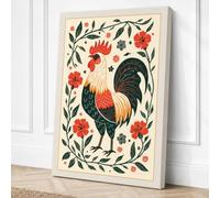 Rooster Among Blooms Canvas Wall Art Print 24x16 Inch (61 x 41 cm)