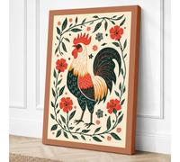 Rooster Among Blooms Canvas Wall Art Print 24x16 Inch (61 x 41 cm)