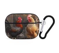 Rooster and Chicken AirPod Pro Case, Anti Scratch Hard PC Cover with Keychain, AirPod Pro 2nd/1st Case Accessories for Women Men, Black-Style