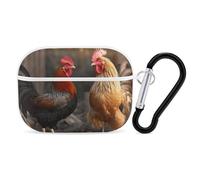 Rooster and Chicken AirPod Pro Case, Anti Scratch Hard PC Cover with Keychain, AirPod Pro 2nd/1st Case Accessories for Women Men, White-Style