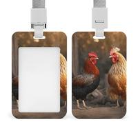 Rooster and Chicken Badge Holder Vertical Id Card Holder with Lanyard Heavy Duty Name Tag Holders Waterproof Work Badge Holder for Office Cruise Teacher Cute Badge Protector