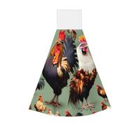Rooster and Chicken Coral fleece hand towel, super absorbent hanging kitchen towel, children's adult bathroom kitchen hanging hand towel