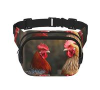 Rooster And Chicken Fanny Pack For Women Waterproof Adjustable Belt Bags Waist Pack Fashion Casual Crossbody Bags Bum Bag For Running Workout Hiking Traveling, Black, One Size