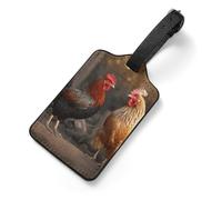 Rooster and Chicken Luggage Tag for Suitcase - PU Leather Suitcase Tags with Name ID Card & Adjustable Strap, Durable Scratch-Resistant Travel Bag Tag for Backpacks Gym Bags