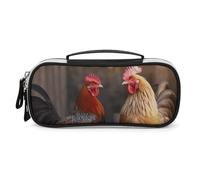Rooster And Chicken Pencil Case with Handle, Large Capacity PU Leather Pencil Bag Office Organizer, Portable Cosmetic Bag for Travel, Home