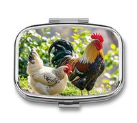 Rooster and Chicken Pill Case Travel Portable Pocket Pill Box 2 Compartments Medicine Case Large Capacity Daily Pill Case Vitamin Organizer Medicine Organizer Small Pill Box