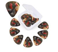 Rooster and Chicken Print Guitar Picks 12 Pack Guitar Plectrums with Storage Box Bass Picks For Acoustic Guitar Bass Electric Ukulele Includes 0.46mm, 0.71mm, 0.96mm