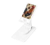 Rooster and Chicken Print Prints Rotating Cell Phone Stand with 360° Swivel Base - Foldable Square Desk Phone Holder for iPhone 16 15 14 13 12 11,All Phones,White