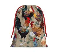 Rooster And Chicken Print Ultra Soft Velvet Gift Bag, Comfortable To The Touch, Reusable