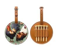 Rooster and Chicken Printed Golf Tee Storage Bag - Portable Storage, Easily Organize Tees, Brown, One Size, Art Deco