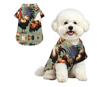 Rooster and Chicken S Pet Hawaiian Shirt for Small Dogs-Cute Summer Beach Outfit for Puppy, Soft Breathable Cat Clothes with Buttons