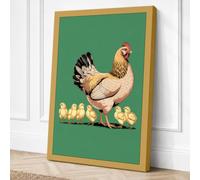 Rooster and Chicks Farmhouse Canvas Wall Art Print 18x12 Inch
