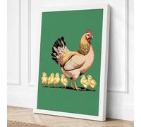 Rooster and Chicks Farmhouse Canvas Wall Art Print 24x16 Inch
