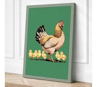 Rooster and Chicks Farmhouse Canvas Wall Art Print 24x16 Inch