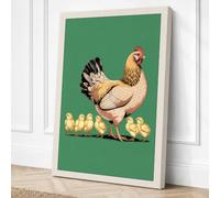Rooster and Chicks Farmhouse Canvas Wall Art Print 36x24 Inch (91 x 61 cm)