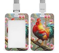 Rooster and Flower ID Badge Holder with Lanyard ID Holder