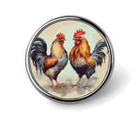 Rooster And Hen Badge Holder Personalized Round Badge with Picture Pin Aluminum Alloy Button Pin Exquisite Brooch Fashion Button Badges Clothes Decorative Pins