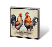 Rooster And Hen Brooch Pin Cute Button Badge Aluminum Alloy Button Pins Rectangle Lapel Pin Elegant Memorial Pins Square Brooches for Clothing Backpack Jackets Decoration
