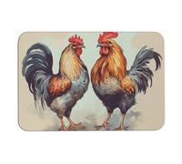 Rooster and Hen Diatom Mud Bath Mats Absorbs Moisture and Dirt,Door Mat with Non-Slip Rubber Backing,Floor Mat Fit Under Door, for Bathroom Floor, Tub, Shower, Sink