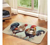 Rooster and Hen Dog Food Mats for Floors, 12x18 Inch Non-Slip Super Absorbent Pet Food Mat, Dishwasher Dog Mat for Food and Water, Cute Quick Dry Pet Feeding Mat for Dogs Puppy Cats