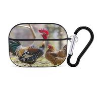 Rooster and Hen Earbuds Organizer Shockproof Protective Airpods Pro Cover with Carabiner Clip Anti Fall Carrying Earphone Case Cover for Airpods Pro 2nd Generation Black