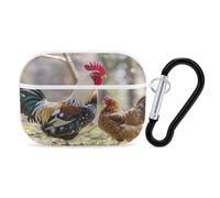 Rooster and Hen Earbuds Organizer Shockproof Protective Airpods Pro Cover with Carabiner Clip Anti Fall Carrying Earphone Case Cover for Airpods Pro 2nd Generation White