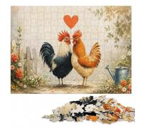 Rooster and Hen in Love ｜ Farm Valentine Wall Jigsaw Puzzle, None Pieces | Visual matching and sorting: a practical indoor pastime at your own pace.